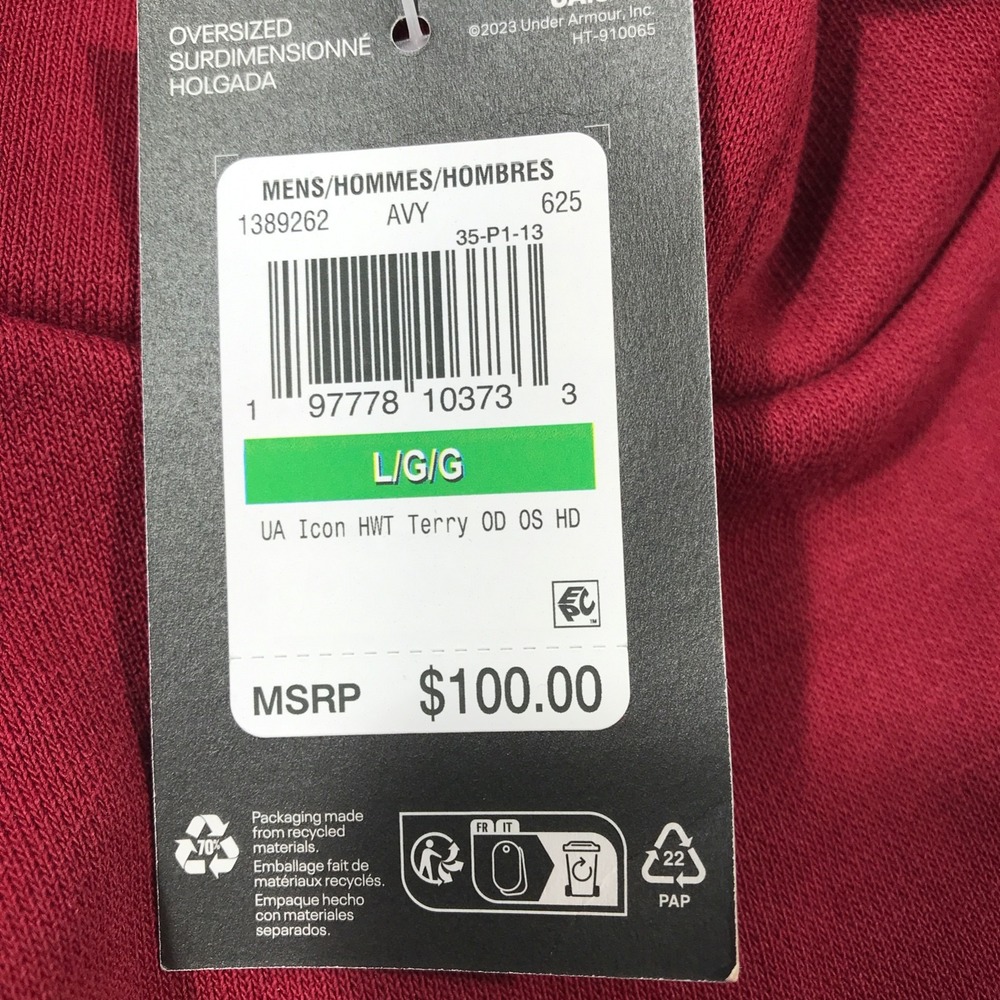New Under Armour Icon Heavyweight Terry Hoodie Men L Red Embroidered Oversized - Picture 8 of 16